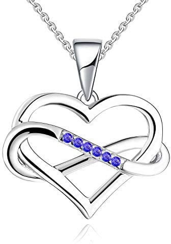 JO WISDOM Damen Kette Unendliches Herz Silber 925,Halskette Anhänger mit 3A Zirkonia Dezember Geburtsstein Tansanit Farbe,Schmuck für Frauen