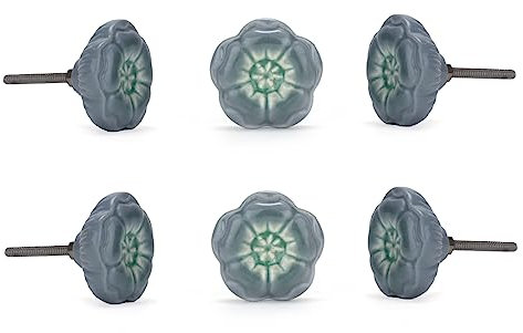 Perilla Home Set of 6 Azalea Grey Ceramic Knob Round Small Knobs Kitchen Cabinet Cupboard Glass Door Dressser Wardrobe and Drawers Pull Knob