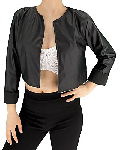 JOPHY & CO. Giacchetta Corta Donna leggera a Maniche Lunghe Senza Colletto in Ecopelle (cod. 6352) (Nero, L)