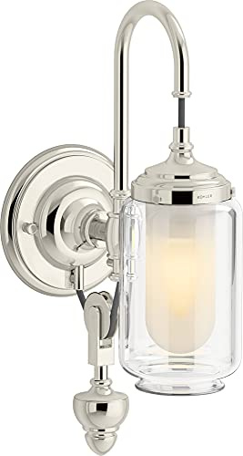 KOHLER Artifacts Bathroom Vanity Light Fixture, Wall Sconce Lighting, Downlight Only, UL Listed, 1 Light - Adjustable, Polished Nickel