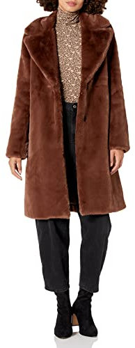 The Drop Kiara Manteau long ample en fausse fourrure pour Femme, Chocolat, M