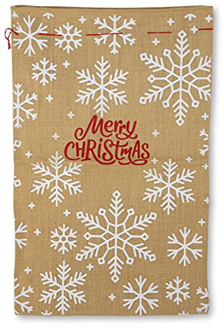 Riffelmacher 19264 - Jute-Sack Merry X-Mas mit Flocken, Größe 50 x 80 cm, verschließbar, Merry Christmas, Geschenk, Tasche, Beutel, Verpackung, Weihnachten, Nikolaus