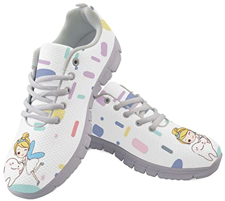 Jndtueit Unisex Damen Straßenlaufschuhe Krankenschwester Zahnarzt Walking Sneakers mit Gummirücken Air Mesh Atmungsaktive Schuhe,Süßes Cartoon-Design