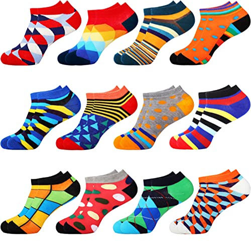 Belloxis Lustige Socken Herren 43-46 Sneaker Bunte Witzige Kurze Socken Geschenke für Männer, 12 Paare