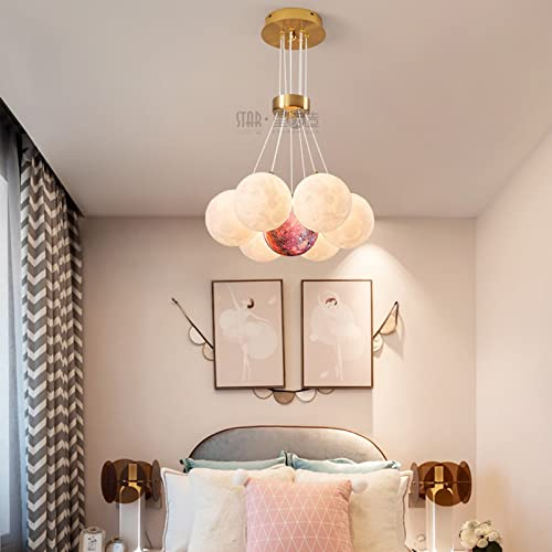 Led 3D drucke Pendelleuchte, Dimmbar Moon Planet Kronleuchter Bubble Ball Lampe, Kreatives design Deckenleuchte Kinderzimmer Wohnzimmer Hotel Esszimmer Schlafzimmer Hängeleuchte (7 heads,weiß+farbig)