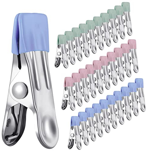 AKlamater 30 mollette in acciaio inox, clip multifunzione in metallo antiscivolo per calze, scarpe, asciugamani, sigillatura alimentare, foto
