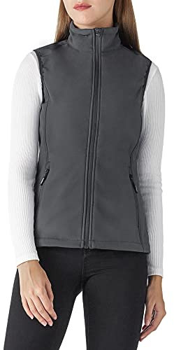 Outdoor Ventures Gilet softshell da donna, senza maniche, leggero, antivento, caldo, in pile, con colletto alto, sportivo, con 4 tasche, per escursioni, campeggio, grigio scuro, M