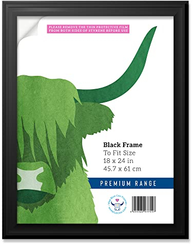 Wee Blue Coo Black Blank Stylish Premium Wooden Picture Frame. 18x24 inch. For Print Poster Artwork Photo 45.7 x 61cm. Perspex Safety 'Glass'. Classic Home décor, Elegant Interior Wall art hanging.
