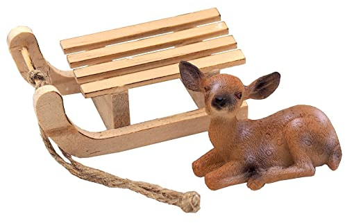ZauberDeko Wichtel Zubehör Rehkitz Schlitten Wichteldorf Weihnachten Miniatur Set 2-teilig