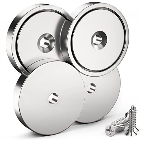 FINDMAG Strong Magnets 32 mm x 5 mm Neodymium Magnetic Extra Strong Strong Magnetic Door Magnets Self-Adhesive Magnet for Multi-Purpose Use Countersunk Pot Magnet with 4 Screws Pack of 4