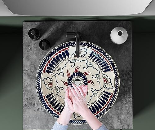 Flame Patterned Bathroom Vessel Sink, Handmade Countertop Ceramic Basin, Hand paint Rustic Clay Washbasin, Bathroom Remodeling, Wash Bowl