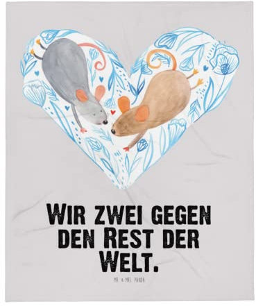 Mr. & Mrs. Panda Tagesdecke Mäuse Herz - Geschenk, Wohndecke, Freundin, Love, Freund, Verlobung, glücklich, Ehefrau, Sofadecke, Liebesbotschaft,