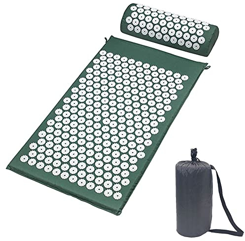 Akupressurmatte Set mit Nackenkissen und Tragetasche, Akupressurmatte Set mit Massagekissen zur Schmerzlinderung am Rücken Kopf, grau
