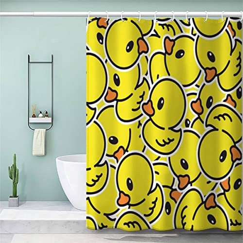 VULORA Rideau de Douche Canard Jaune 3D Animaux Mignons Tissu Polyester Salle De Bains Rideaux Anti Moisissure Imperméable Lavable Rideau de Bain avec 12 Crochets pour Baignoire 90x180cm