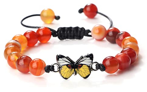 CABULE Armband mit Tigeraugen-Anhänger, 8 mm, gelber Schmetterling, natürliche Lava-Politur, Perlen, Kette, Schmuck, Geschenk für Freunde, orange