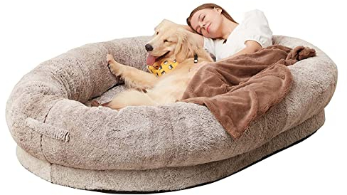 Sitzsack Hundebett Für Menschen, Waschbarer Plüsch Human Dog Bed, Oval Für Erwachsene, Beruhigendes Calming, Weiche Warme (Color: Khaki, Size: 175)