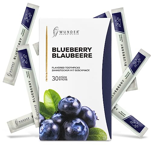 Wunder Zahnstocher mit Geschmack - Blaubeere - 30er Pack - Einzeln verpackt - intensiver Geschmack - frischer Atem - gegen Nägelkauen & Rauchentwöhnung - Alternative zu Kaugummi - zuckerfrei