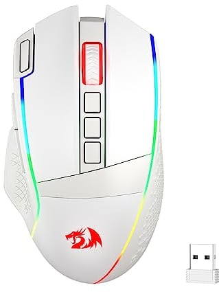 Redragon M991 Wireless Gaming Mouse, 26000 DPI 3-Mode Gamer Mice w/Rapid Fire Key, 9 Macro Buttons, Powerful Capacity and RGB Backlight for PC/Mac/Laptop, White