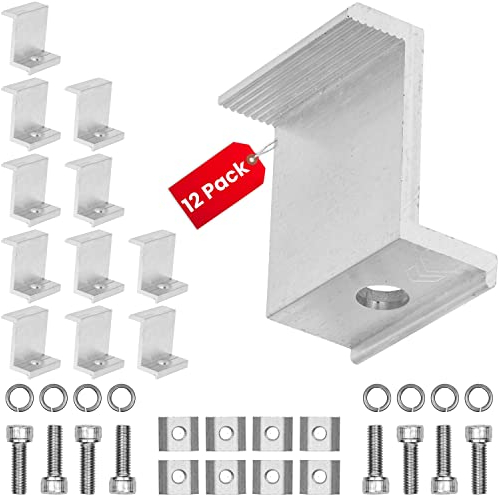 Endklemme für Solarmodul, 12 Stück, für 40 mm Modulhöhe, aus Alu, inkl. Befestigungszubehör, Solar Montageschiene Zubehör für gerahmte Module, PV Modul Halterung, Solarpanel Randklemme Photovoltaik