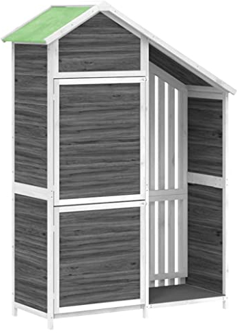 vidaXL Geräteschuppen, Gartenschrank mit Schrägdach, Holz Gerätehaus für Gartenwerkzeuge, Geräteschrank Werkzeugschrank, Grau 120x53,5x170cm Massivholz Kiefer