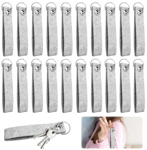 LETTERASHQP 20 Stück Hellgrauer Filz Schlüsselanhänger, Personalisierte DIY Dekoration Handwerk Schlüsselring