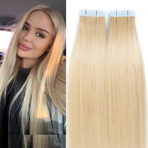 SEGO Tape Extensions Echthaar Haarverlängerung 20 Tressen/30 g Klebeband Band in Haarverlängerung Kleber Haarteile Hair 24(60cm)-30g Hellblond#613