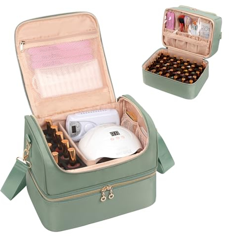 Nail Polish Organizer Case, Nail Supplies Storage Box Holds 45 Bottles Nail Polish & Nail Lamp, Travel Nail Tech Carrying Case, Nail Kit Bag For Nail Stuff & Manicure Tools