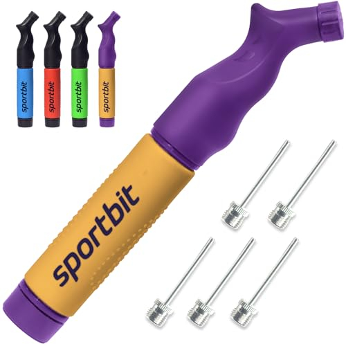 SPORTBIT Ball Pump with 5 Needles - Push & Pull Inflating System - Great for All Sports Balls - Football Ball Air Pump, Volleyball Pump, Basketball Inflator - Goes with Needles Set