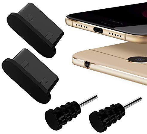 MOELECTRONIX 4 x USB 3.1 Type C Dust Cover Suitable for Apple iPhone 15 15 Pro 15 Plus 15 Pro Max Headphone Protection Cap Dust Plug Type C Black