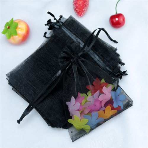 10 Stück 17x23cm Organzasäckchen Geschenktüten OrganzaBeutel Bonbonsbeutel Lavendelsäckchen Schmuckbeutel mit Kordelzug Hochzeit Säckchen Gross Organza für Schmuck Geschenke Süßigkeiten (Schwarz)