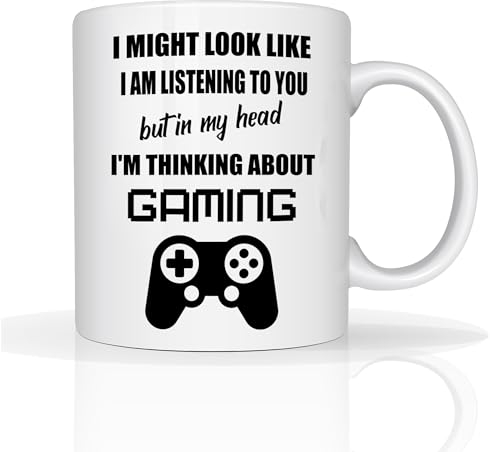 Funny Classic Christmas Secret Santa Coffee Xmas Gifts I’m Thinking About Gaming -11oz Ceramic Cup Gamer Mugs Gifts (Gaming)