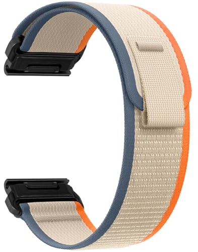 ZoRoll 22mm QuickFit Armband für Garmin Fenix 8 47mm/7 Pro/7/6 Pro/6/5 Plus/5, Elastisch Nylon Klettverschluss Ersatzarmband für Garmin Tactix 8 47mm/Descent G2/Epix/Instinct - Orange&Beige