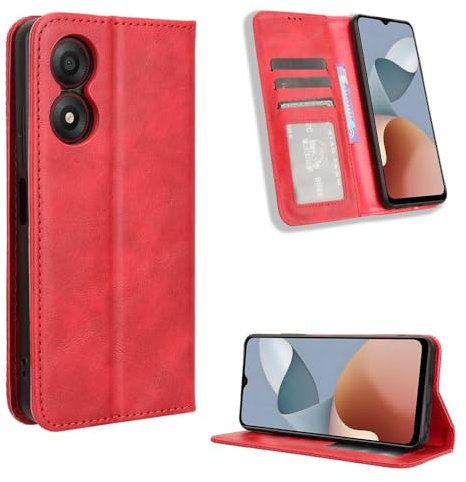 COMAKU Cover ZTE Blade A34, Custodia a Portafoglio Pelle con Supporto e Chiusura Magnetica - Rosso