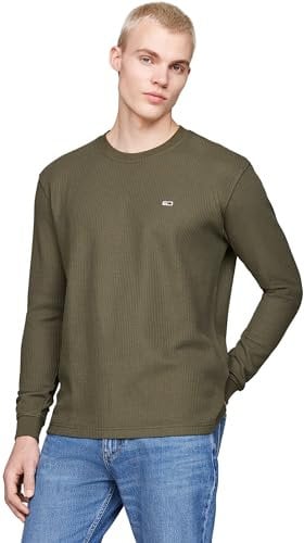 Tommy Jeans Mens Tjm Reg Waffle L/S Tee Dm0dm19216 S/S T-Shirt, Green (Fatigue Green), M UK