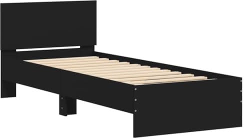vidaXL Bettgestell, Bettrahmen mit Lattenrost, Bett Gästebett mit Kopfteil, Einzelbett Schlafzimmerbett Schlafzimmermöbel, Schwarz 75x190cm Holzwerkstoff
