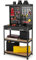 COSTWAY Établi Atelier Garage avec Étagères et Tiroirs 2 Panneaux Perforés, Table de Travail Cadre en Métal avec 14 Accessoires Crochets pour Garage Atelier Entrepôt, 81 x 41 x 155 cm(Noir+Rouge)