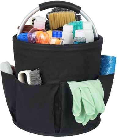 IVODEELA Putzmittel Organizer,Reinigungstasche,Faltbarer Putztasche,Reinigungstasche Putzmittel Organizer Tragbar mit Griff und sechs Tasche für Innenbereich,Garten,Badezimmer,Schwarz(nur Tasche)