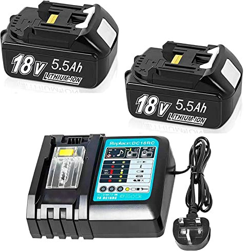 2 Pack Replacement Battery Compatible with Makita Battery 5.5 Ah with Charger Replace DC18RC Compatible with BL1860B BL1850B BL1830B for DMR108 DMR110 DMR107 More Radio Batteries
