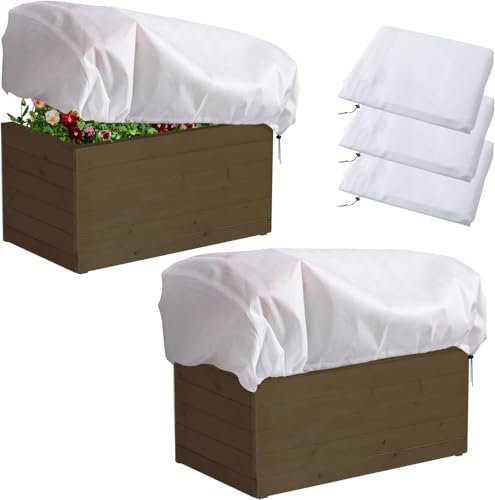 3 Stück Abdeckung fuer Balkon Blumenkasten - 100x45x40cm Rechteckige Frostschutz für Blumenkasten - Frostschutz Hauben mit Kordelzug,Winter Pflanzenschutzsack Pflanzenabdeckung Frostschutz