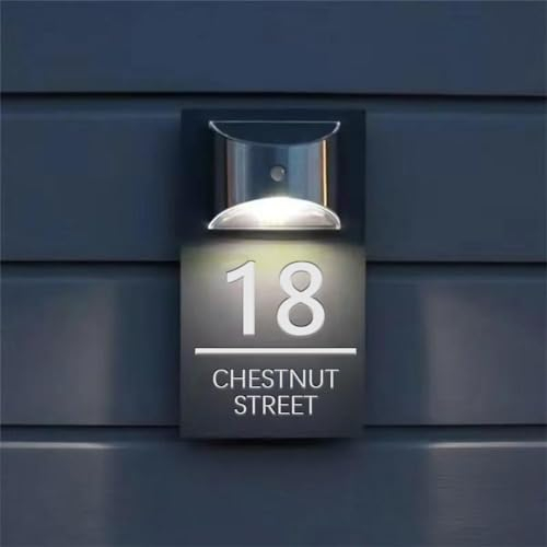 DHliIQQ Numéros de maison à LED solaires personnalisés, numéro d'adresse et nom de rue, panneau de porte lumineux à LED en acrylique pour maison et bureau
