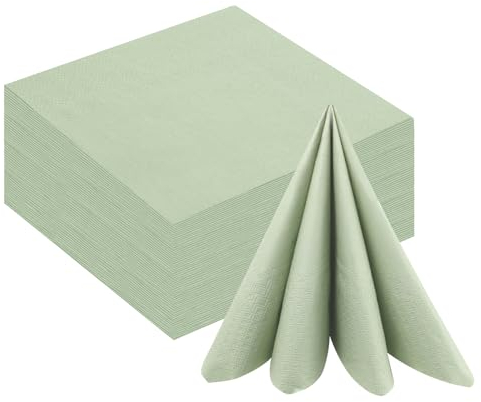 100 Stück Servietten Salbeigrün Papierservietten 40x40cm Salbei Servietten Grün Eukalyptus Cocktailservietten Servietten Einweg für Hochzeit Abendessen Geburtstag Brautjubiläum Party