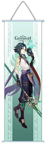 Genshin Impact Anime-Figur, Wandrolle, Poster, Spielrolle, Merch, Anime-Posteraufhänger, Anime-Wanddekoration, Poster, 27,5 x 9,8 Zoll, Rahmen (xiao)