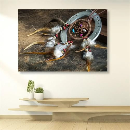 Lituor Malen nach Zahlen Erwachsene,Traumfänger DIY Digital Ölgemälde Kits für Kinder Anfänger auf Leinwand mit Pinseln und Acrylpigment Ohne Rahmen für Home Wall Decor 55x70cm