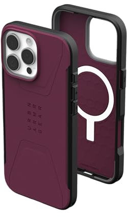 URBAN ARMOR GEAR UAG Designed for iPhone 16 Pro Max Case 6.9 Civilian - Compatible with MagSafe Charging Rugged Slim Sleek Shockproof Anti-Slip Military Grade Protective Cover, Bordeaux