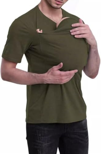 FENXIXIONE Papa Chemise Kangourou Chemise porte-bébé Conçue pour aider les nouveaux papas à tisser des liens Col en V Manches courtes à manches courtes pour hommes (XXL,Vert)