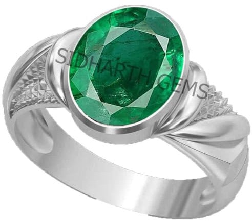 DENMOUS 12,25 Ratti 11,30 Karat natürlicher Smaragd Panna astrologischer Stein Ring echter und zertifizierter Smaragd verstellbarer Silberring für Damen und Herren - AMZ3410, Small, Sterling Silber