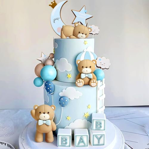 JeVenis Blue Bear Cake Decorations Bear Baby Shower Cake Topper Bears Cake Decoration Teddy Bear Birthday Decoration
