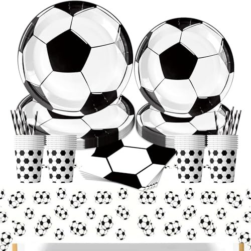 51 Piece Football Party Decorations Party Tableware Set, Football Party Tableware Set, Football Plates and Cups Set, Football Party Tableware for 10 Guests, Party Tableware Football Children's