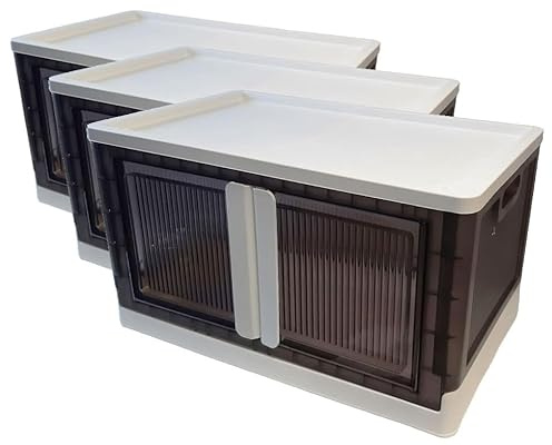 Sewing Online 44L Plastic Folding Storage Box on Wheels - 3 Pack