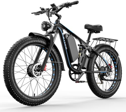 Snokco EB7Pro Vélo électrique à double moteur pour adulte Batterie 52 V 23 Ah Frein à disque hydraulique 66 cm Suspension Fat Tire Vélo électrique tout terrain